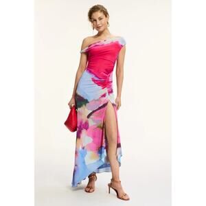 AMUR Ella Printed One Off The-Shoulder Jersey Slip Dress, Size 2, Retail $498